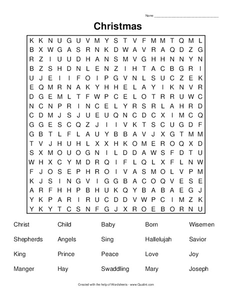 Christmas Word Search Worksheet