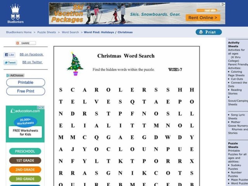 Christmas Word Search Worksheet