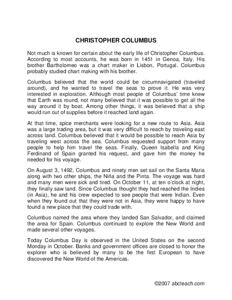 Christopher Columbus Lesson Plan