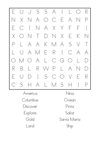 Christopher Columbus Word Search Worksheet