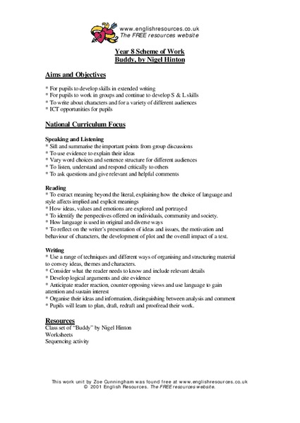 Buddy by Nigel Hinton Unit Plan