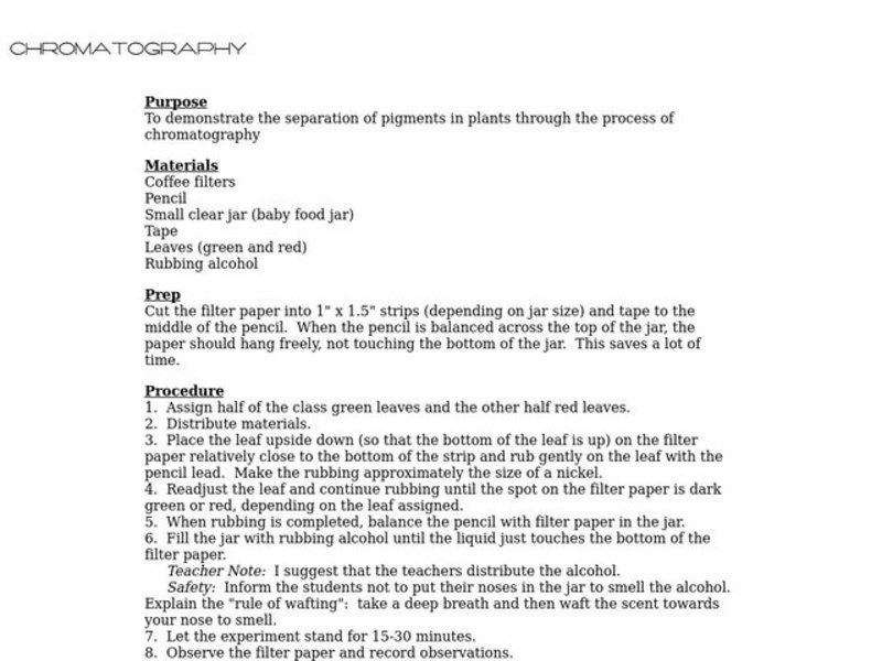 Chromatography Lesson Plan