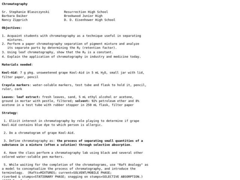 Chromatography Lesson Plan