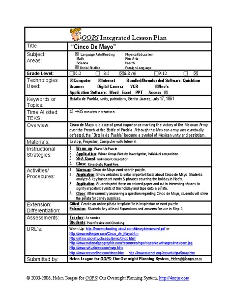 Cinco De Mayo Lesson Plan