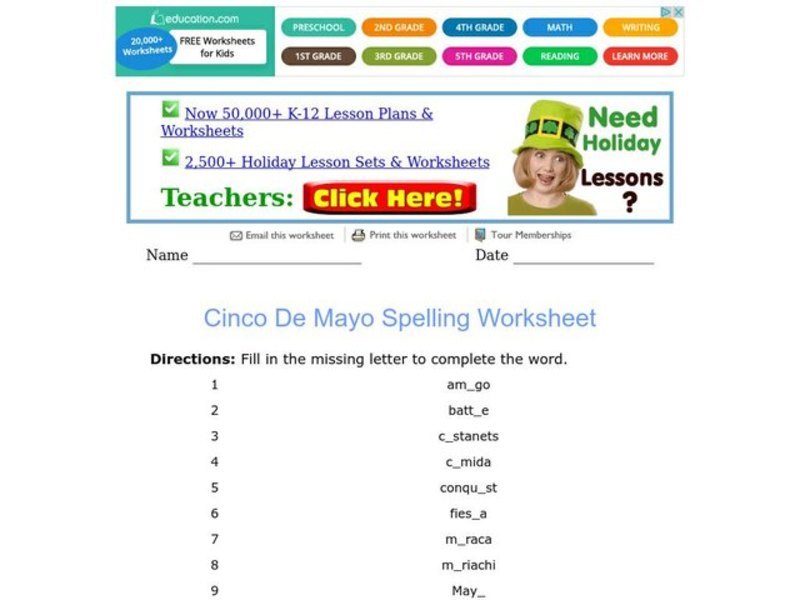 Cinco De Mayo Spelling Worksheet Worksheet