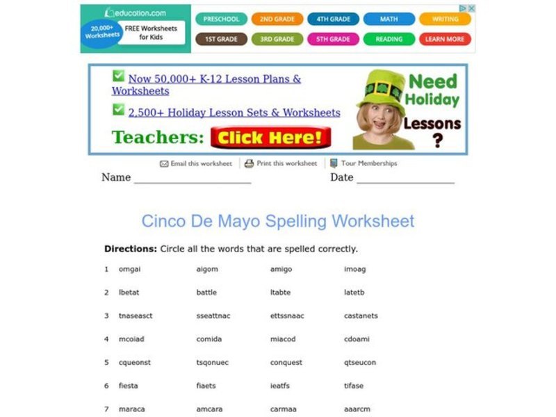 Cinco De Mayo Spelling Worksheet Worksheet