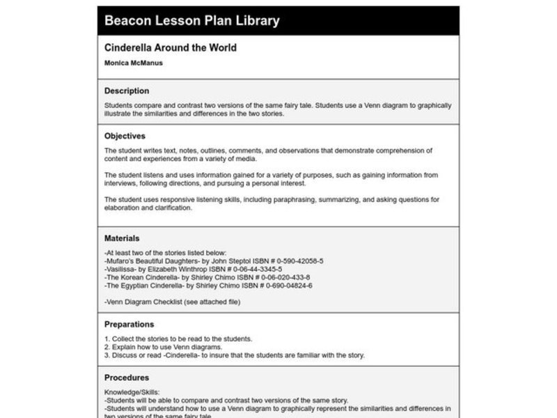 Cinderella Around the World Lesson Plan