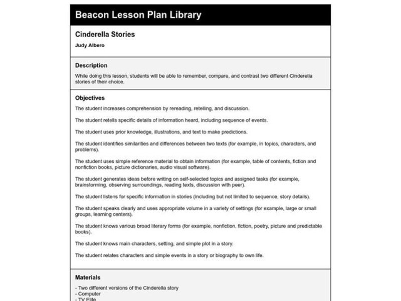 Cinderella Stories Lesson Plan