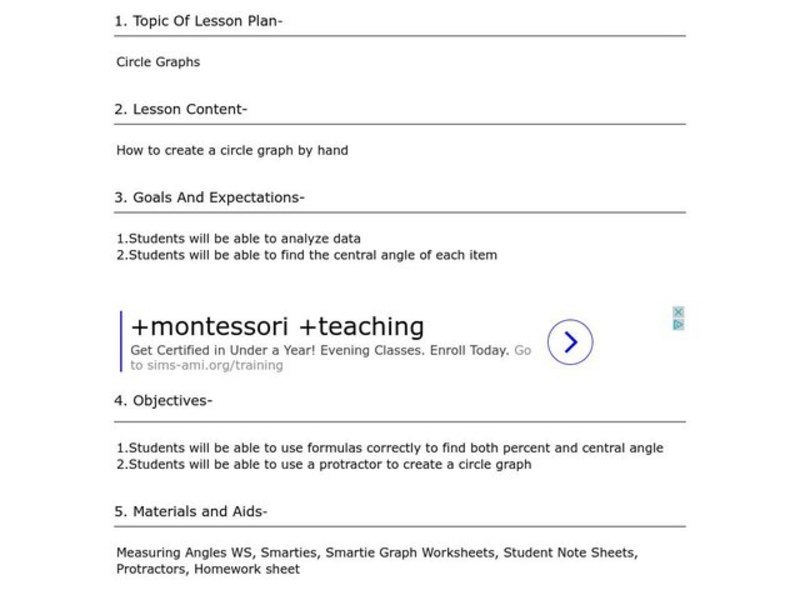 Circle Graphs Lesson Plan