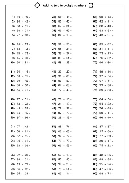 Adding Two Digit Numbers Worksheet