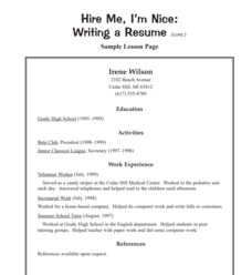 Hire Me, I'm Nice: Writing a Resume Lesson Plan