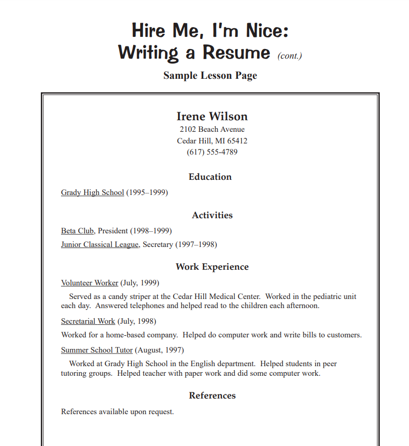 Hire Me, I'm Nice: Writing a Resume Lesson Plan