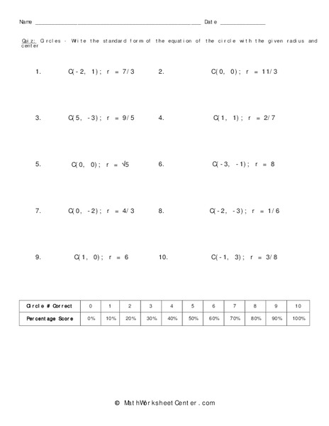 Circles Worksheet