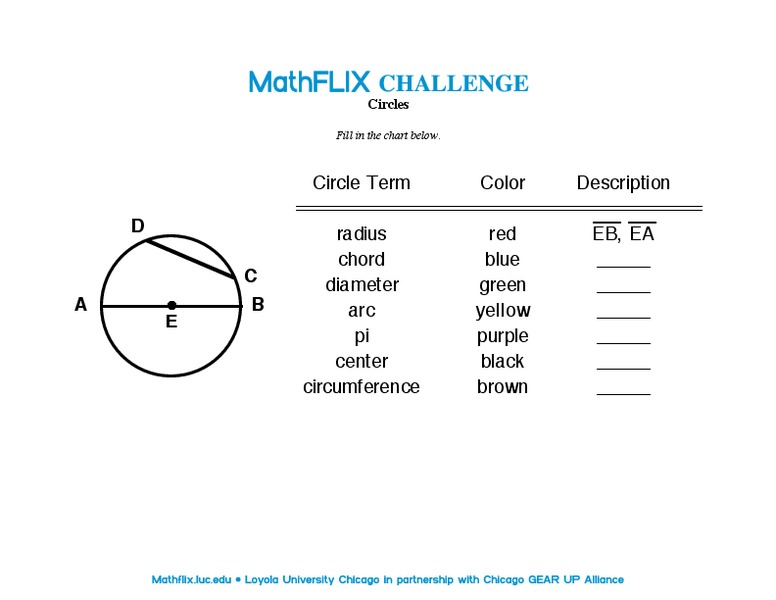Circles Worksheet