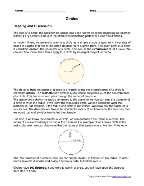 Circles Worksheet