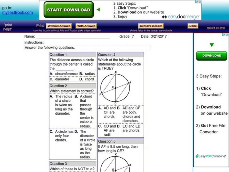 Circles Worksheet