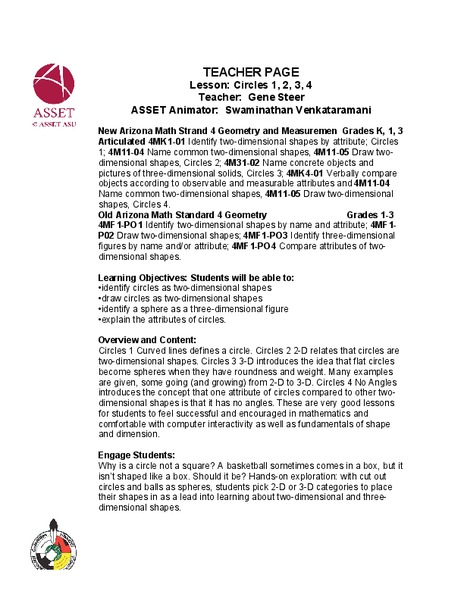 Circles 1, 2, 3, 4 Lesson Plan