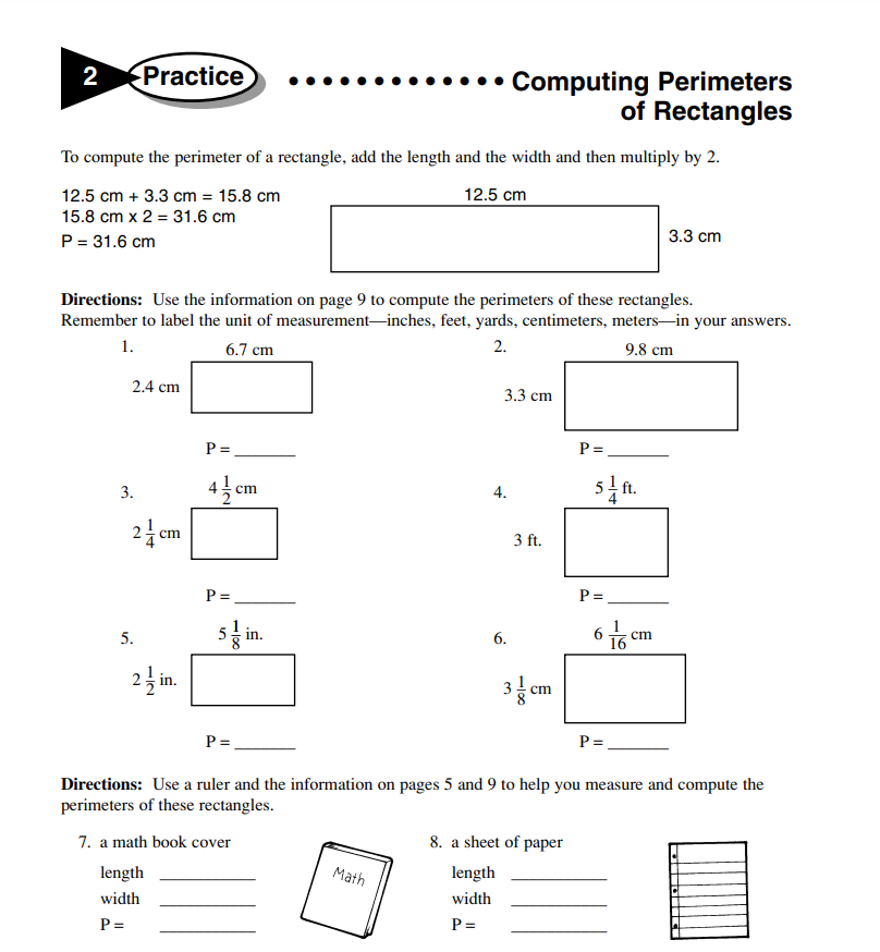 Computing Perimeters of Rectangles Worksheet