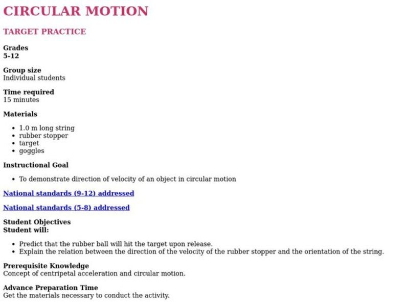 Circular Motion Lesson Plan