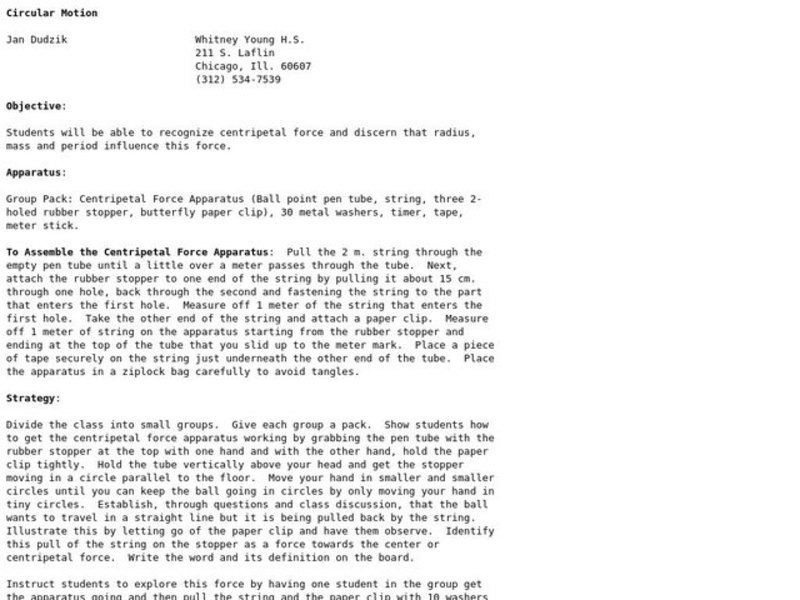 Circular Motion Lesson Plan