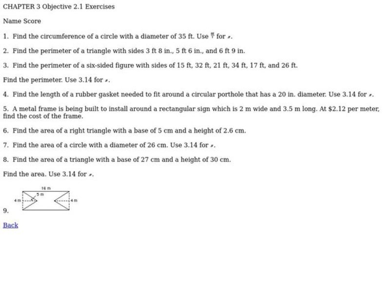 Circumference and Area Worksheet