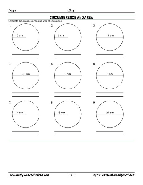 Circumference and Area Worksheet