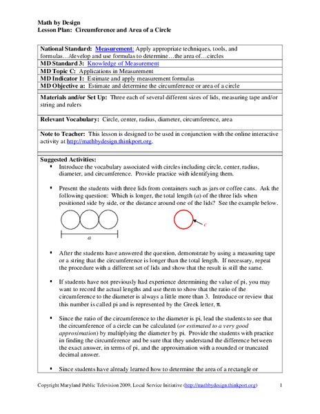 Circumference and Area of a Circle Lesson Plan