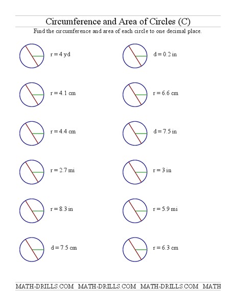 Circumference and Area of Circles Worksheet