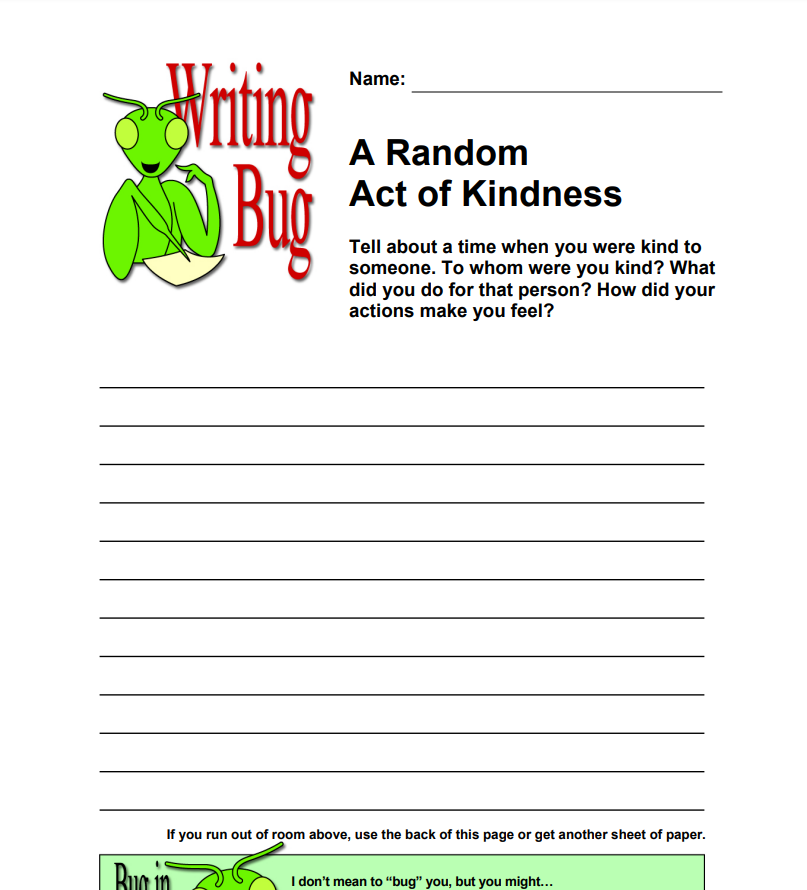 A Random Act of Kindness-- Story Starter Writing