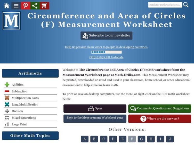 Circumference and Area of Circles Worksheet
