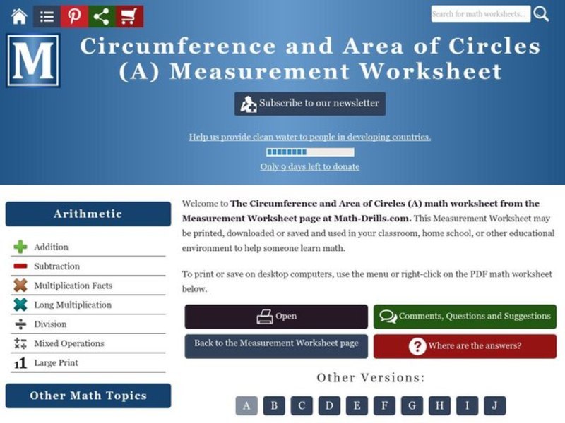 Circumference and Area of Circles Worksheet