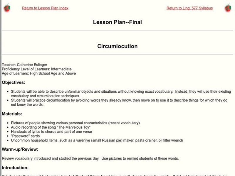Circumlocution Lesson Plan