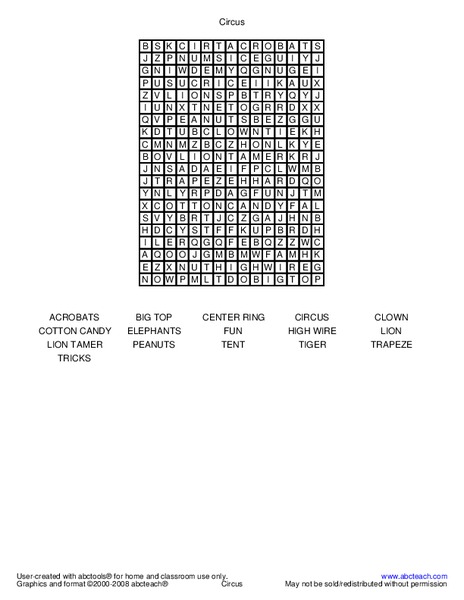 Circus Worksheet