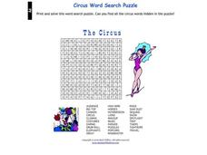 Circus Word Search Worksheet