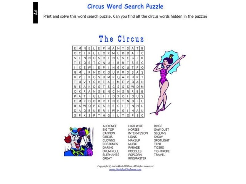 Circus Word Search Worksheet