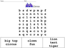 Circus Word Search Worksheet