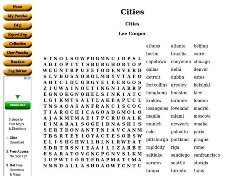 Cities Worksheet