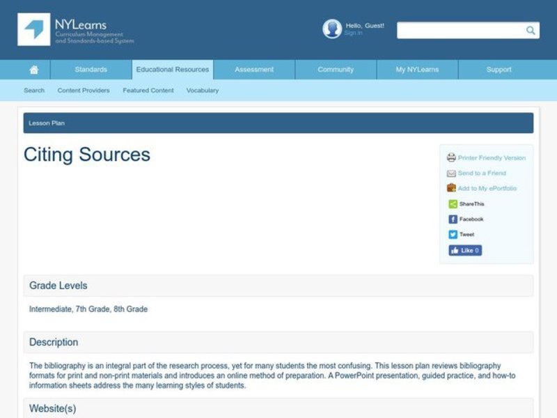 Citing Sources Lesson Plan