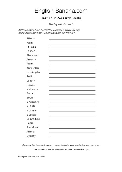Cities: Olympic games Worksheet