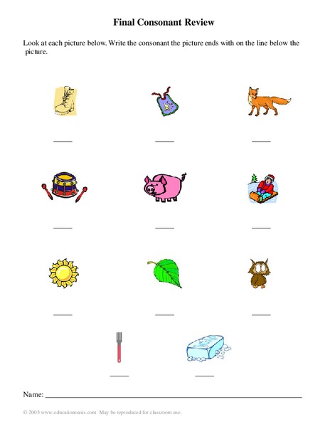 Final Consonant Review Worksheet