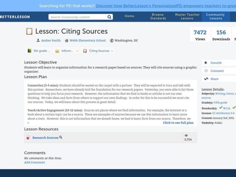 Citing Sources Lesson Plan