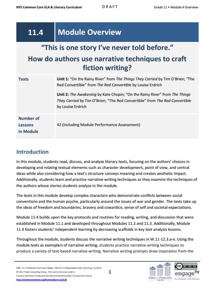 Grade 11 ELA Module 4 Overview Unit Plan