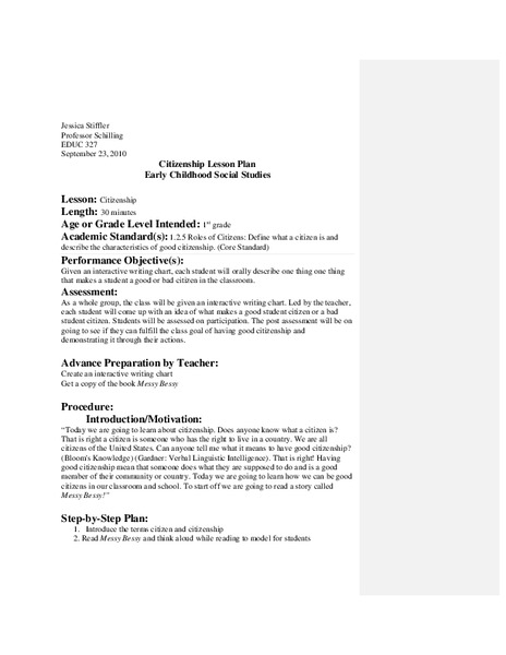 Citizenship Lesson Plan