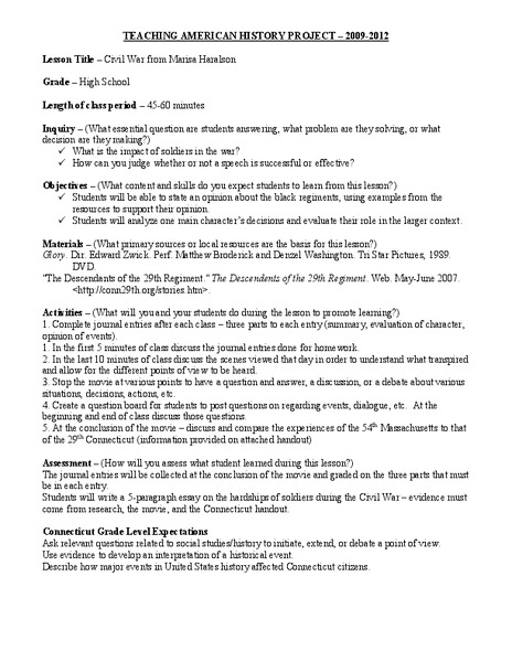 Civil War Lesson Plan