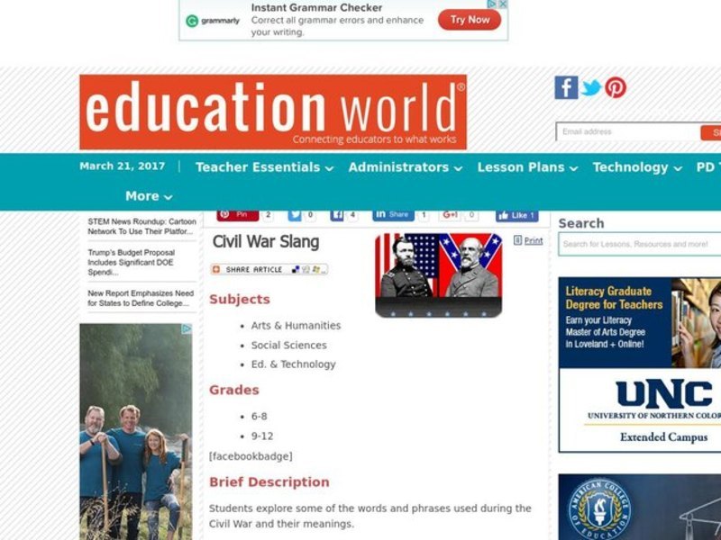 Civil War Slang Lesson Plan