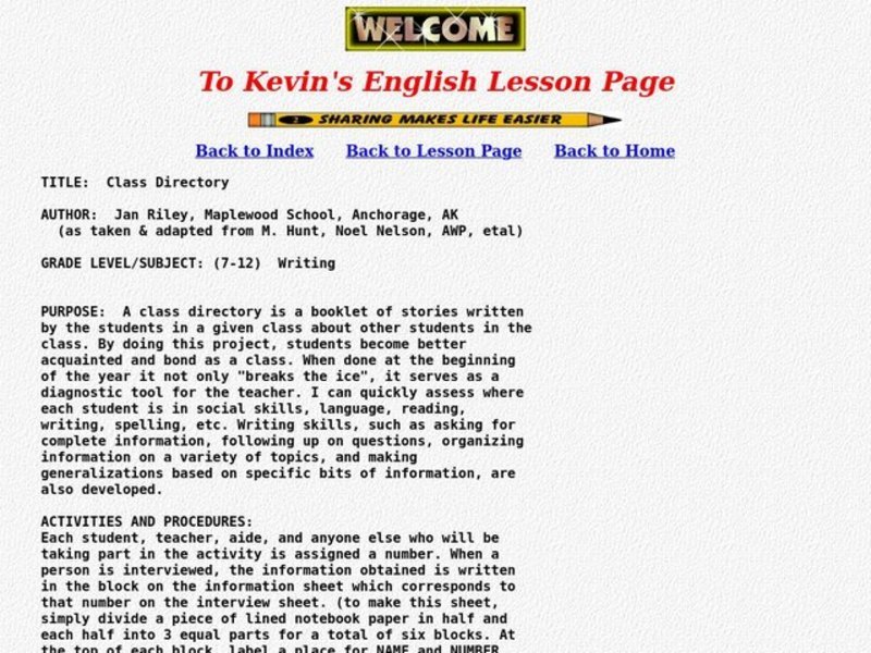 Class Directory Lesson Plan