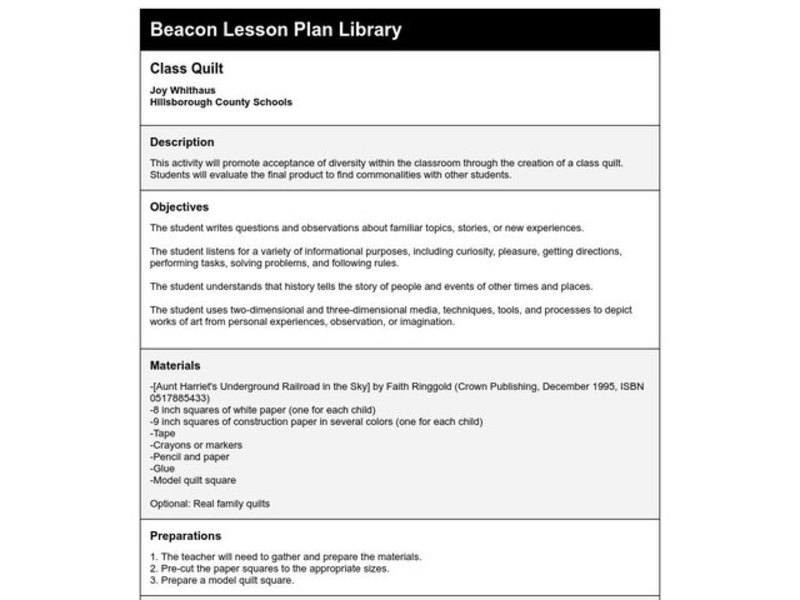 Class Quilt Lesson Plan