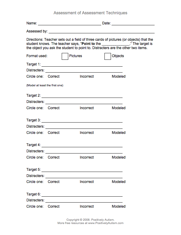 Assessment Tool: Object Identification and Verbal Comprehension Skills Worksheet