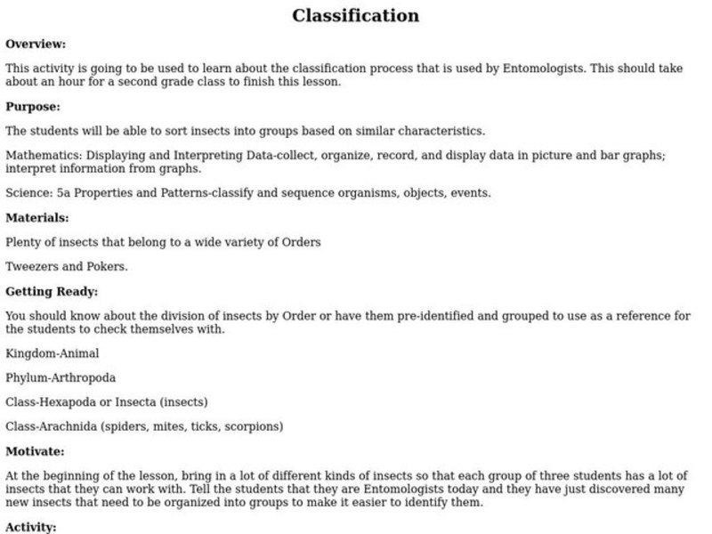Classification Lesson Plan