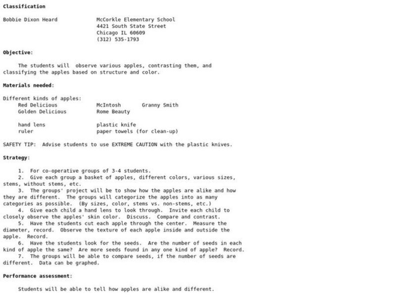 Classification Lesson Plan